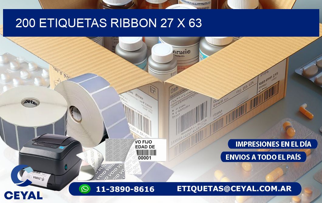 200 ETIQUETAS RIBBON 27 x 63