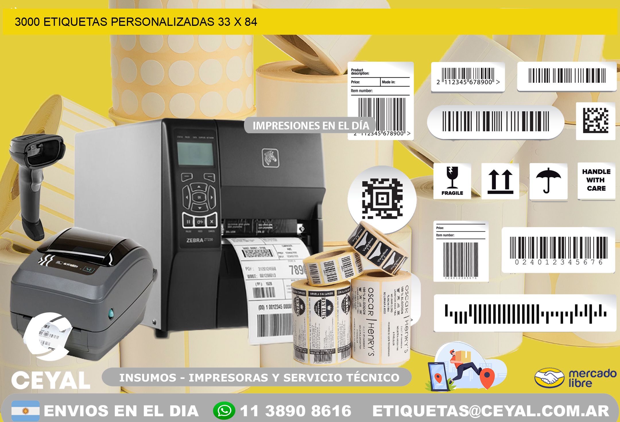 3000 ETIQUETAS PERSONALIZADAS 33 x 84