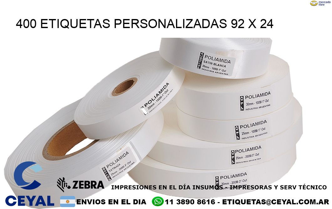 400 ETIQUETAS PERSONALIZADAS 92 x 24