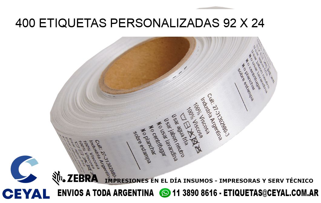 400 ETIQUETAS PERSONALIZADAS 92 x 24