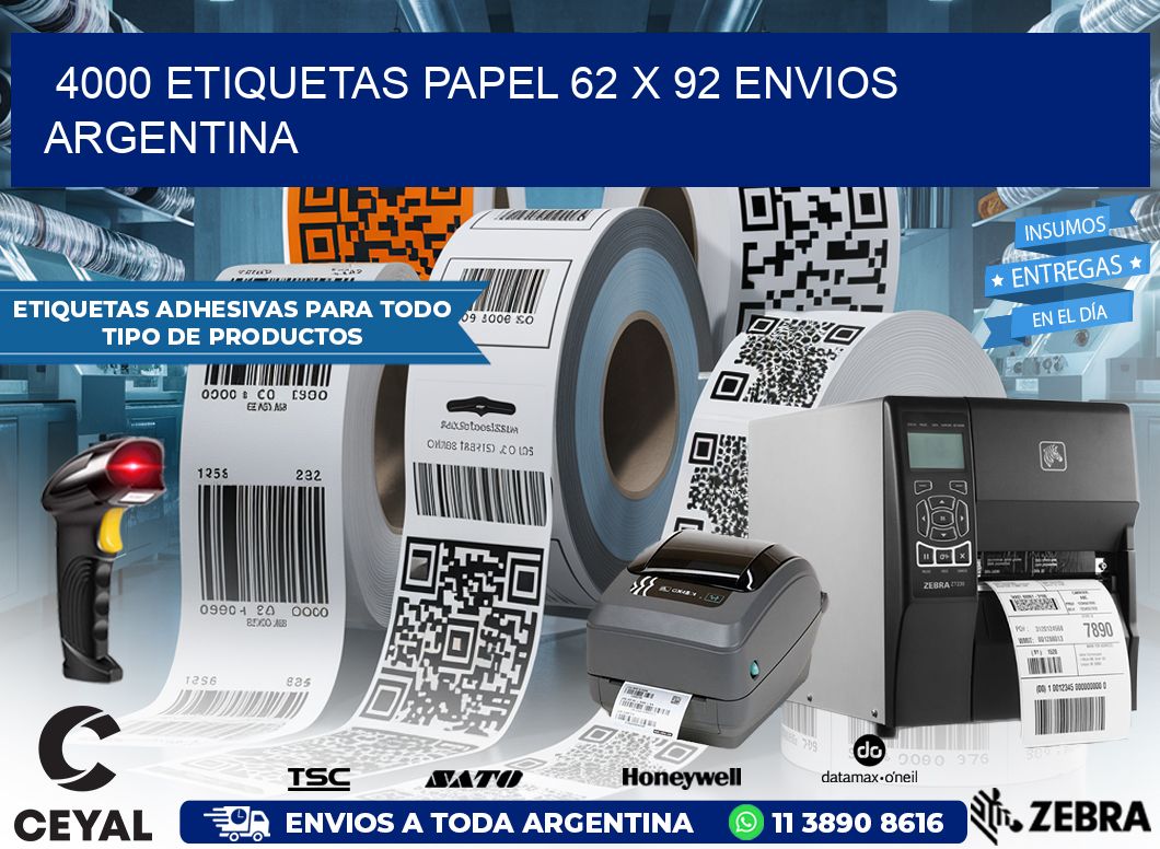 4000 ETIQUETAS PAPEL 62 x 92 ENVIOS ARGENTINA