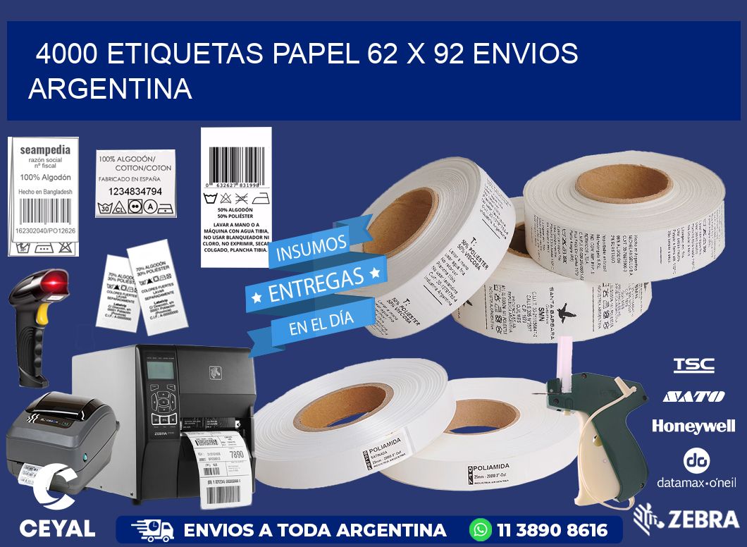 4000 ETIQUETAS PAPEL 62 x 92 ENVIOS ARGENTINA
