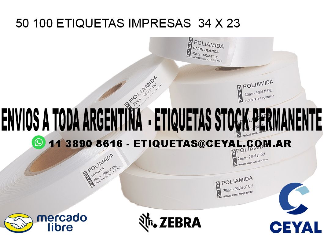 50 100 ETIQUETAS IMPRESAS  34 x 23