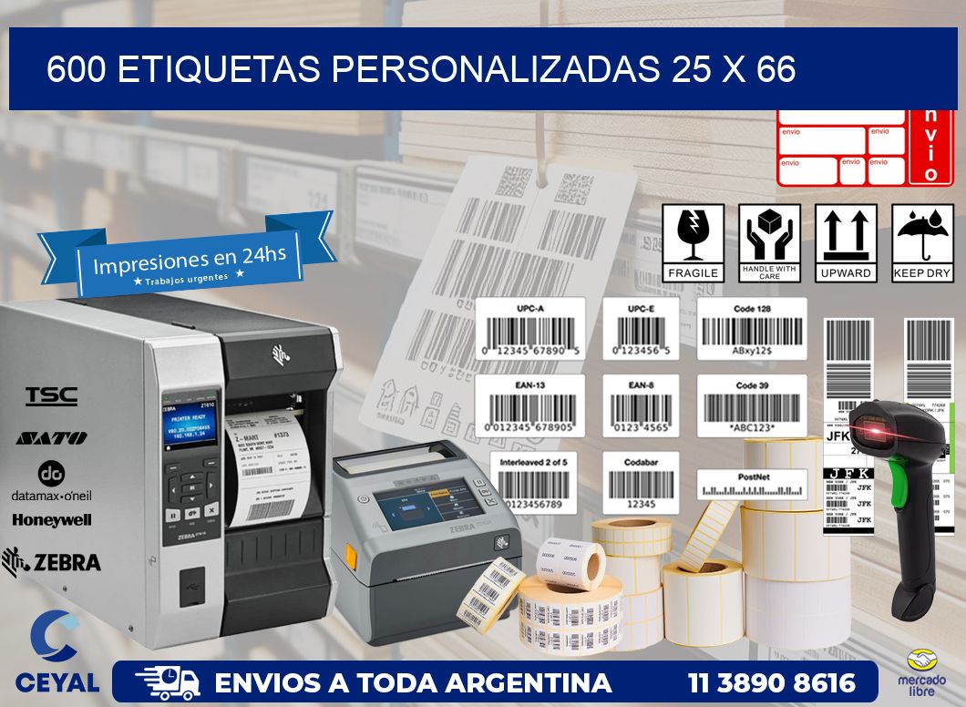 600 ETIQUETAS PERSONALIZADAS 25 x 66