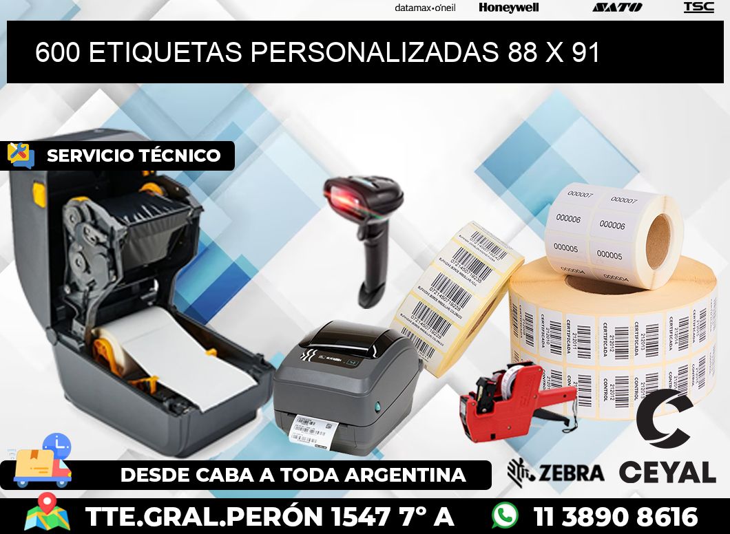 600 ETIQUETAS PERSONALIZADAS 88 x 91