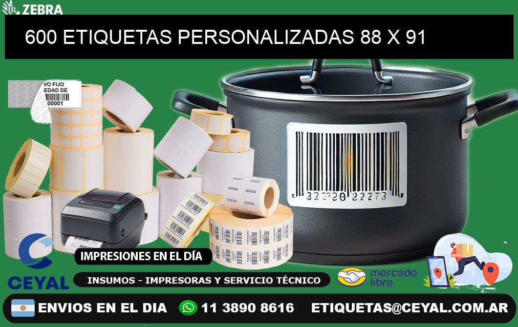 600 ETIQUETAS PERSONALIZADAS 88 x 91