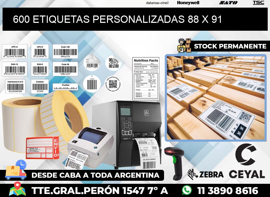 600 ETIQUETAS PERSONALIZADAS 88 x 91