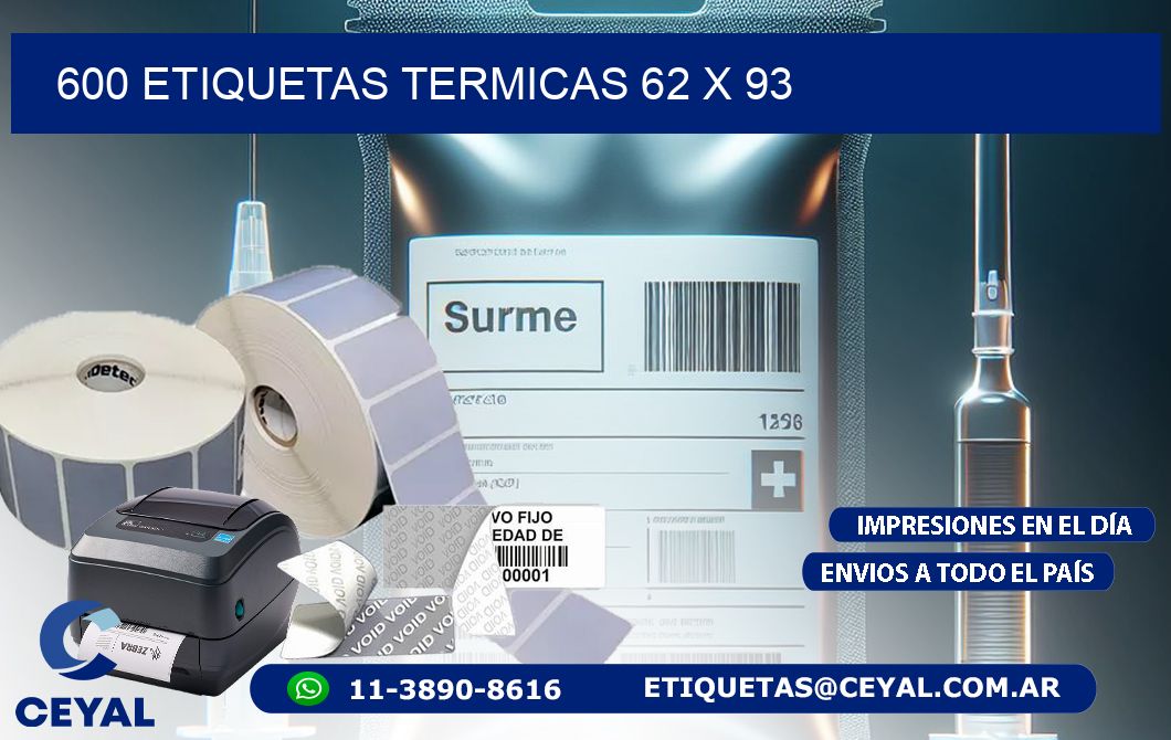 600 ETIQUETAS TERMICAS 62 x 93