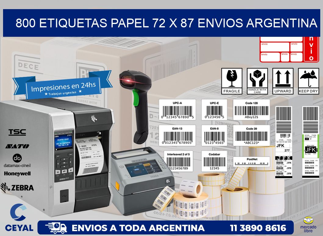 800 ETIQUETAS PAPEL 72 x 87 ENVIOS ARGENTINA