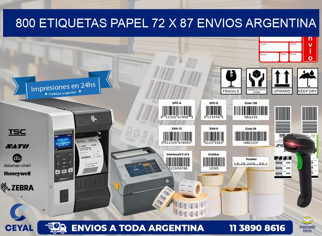 800 ETIQUETAS PAPEL 72 x 87 ENVIOS ARGENTINA