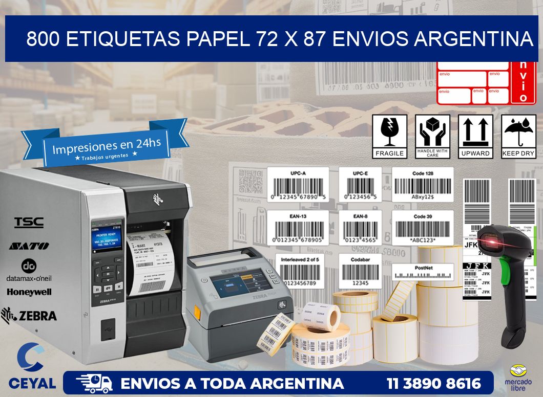 800 ETIQUETAS PAPEL 72 x 87 ENVIOS ARGENTINA
