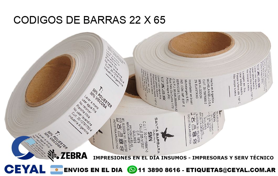 CODIGOS DE BARRAS 22 x 65