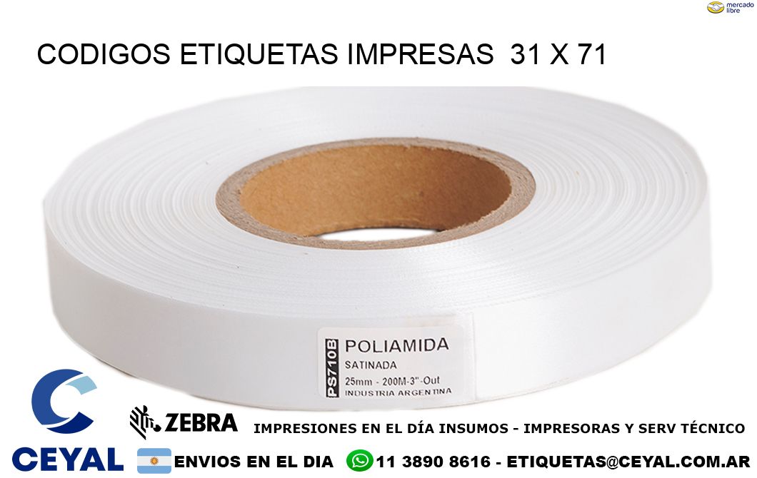 CODIGOS ETIQUETAS IMPRESAS 31 x 71