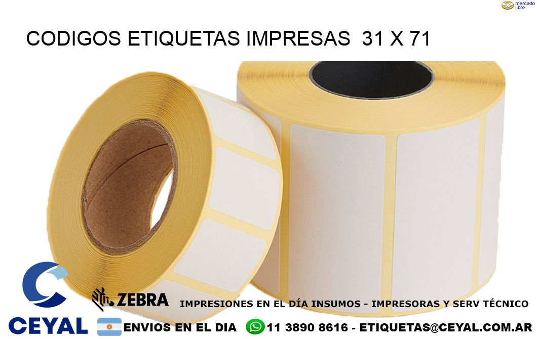 CODIGOS ETIQUETAS IMPRESAS  31 x 71