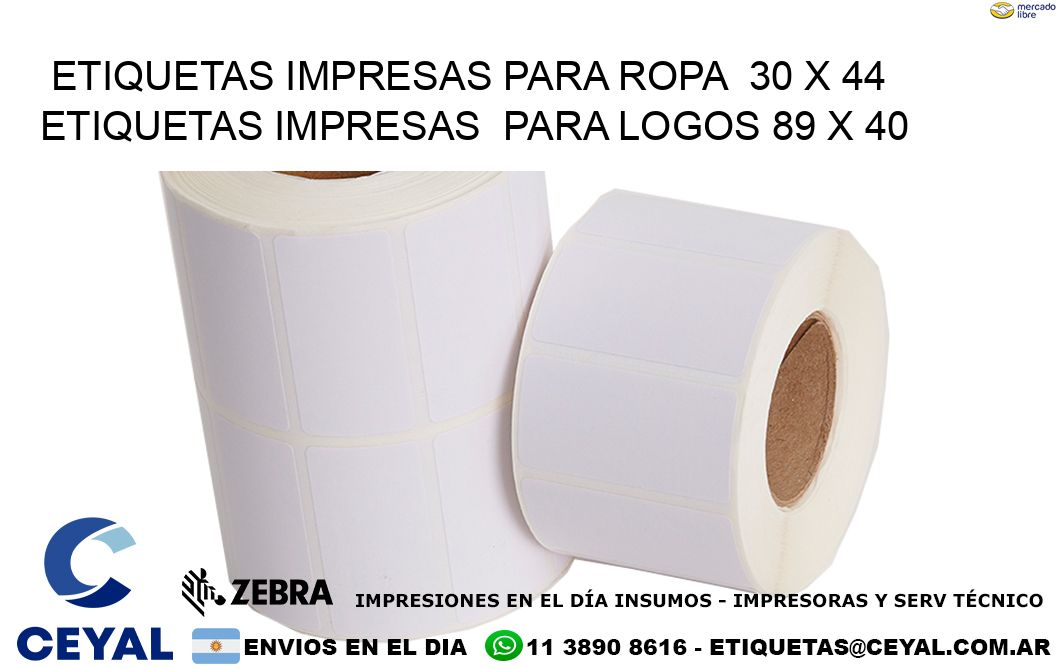 ETIQUETAS IMPRESAS PARA ROPA 30 x 44 ETIQUETAS IMPRESAS PARA LOGOS 89 x 40