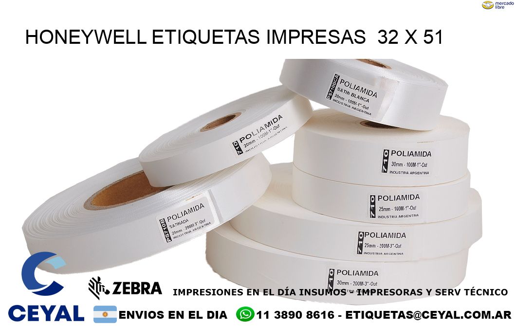 HONEYWELL ETIQUETAS IMPRESAS 32 x 51