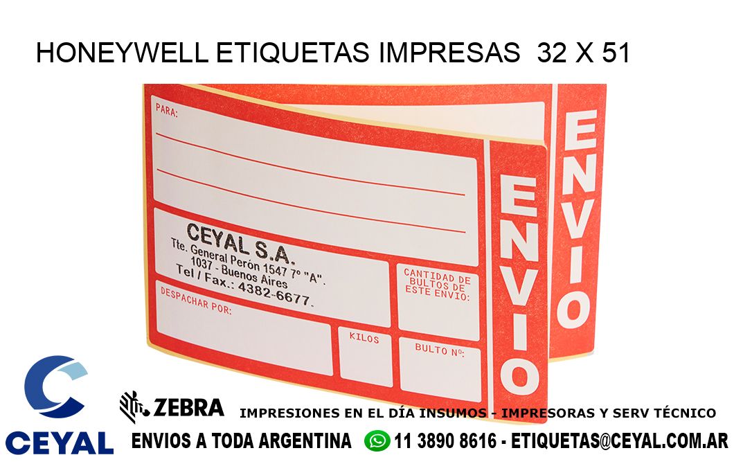 HONEYWELL ETIQUETAS IMPRESAS 32 x 51