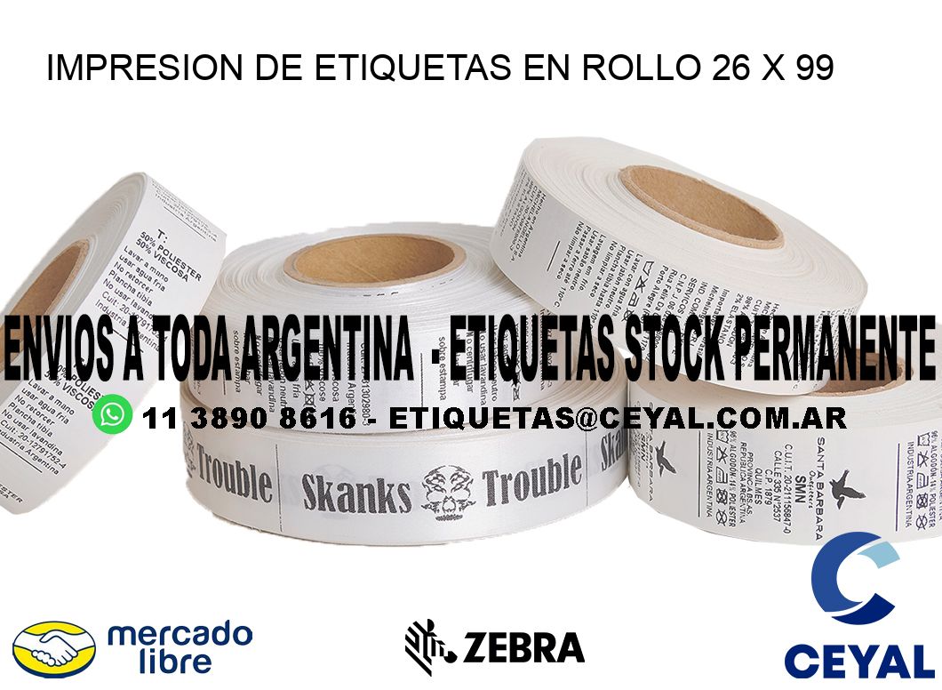 IMPRESION DE ETIQUETAS EN ROLLO 26 x 99