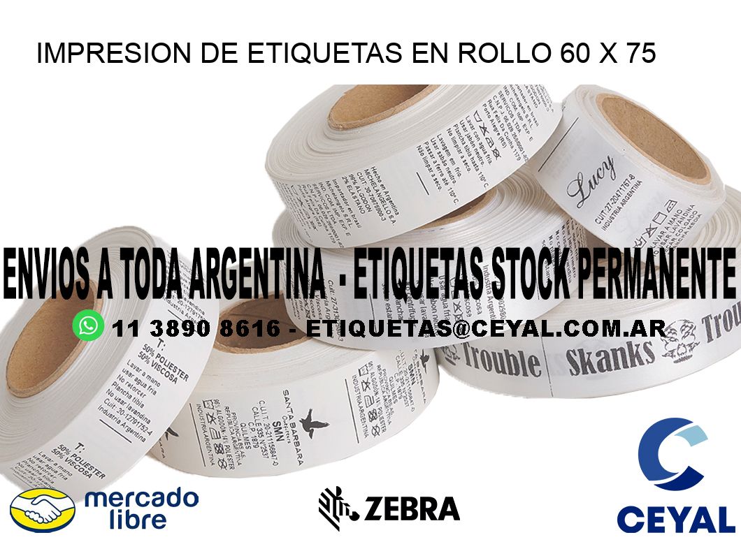 IMPRESION DE ETIQUETAS EN ROLLO 60 x 75