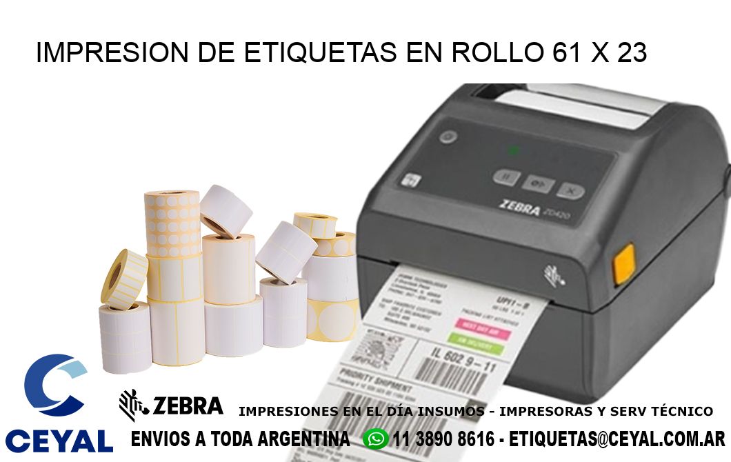 IMPRESION DE ETIQUETAS EN ROLLO 61 x 23