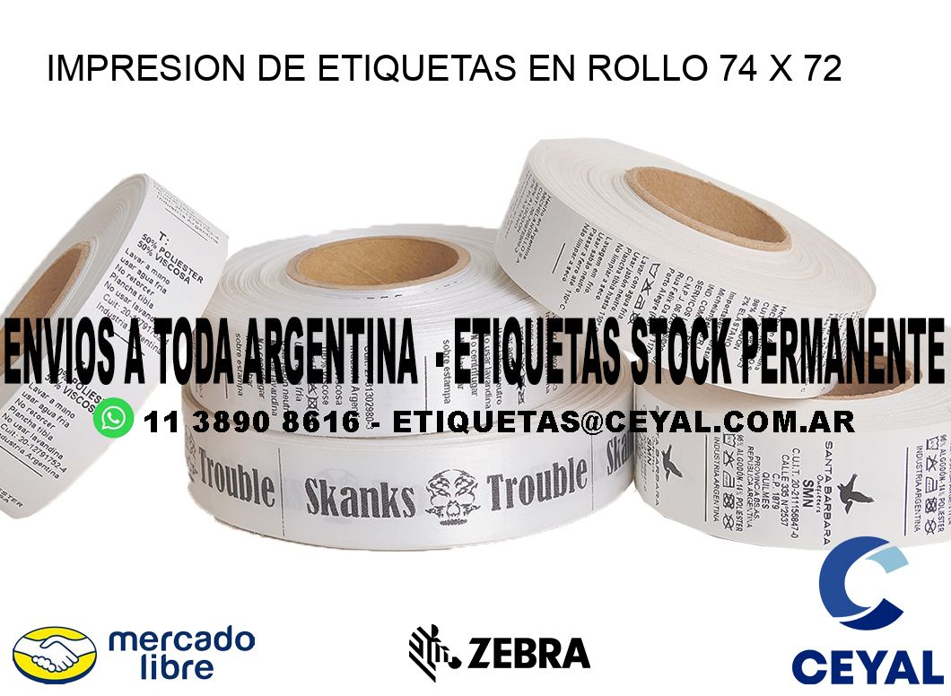IMPRESION DE ETIQUETAS EN ROLLO 74 x 72