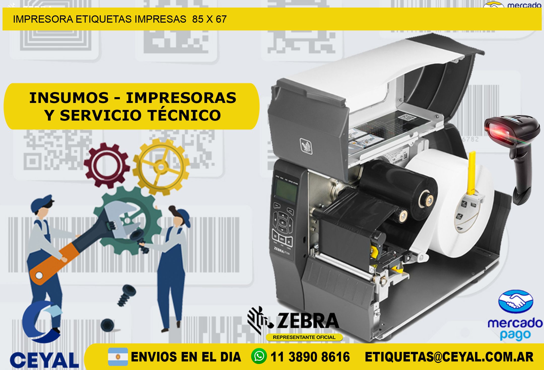 IMPRESORA ETIQUETAS IMPRESAS  85 x 67