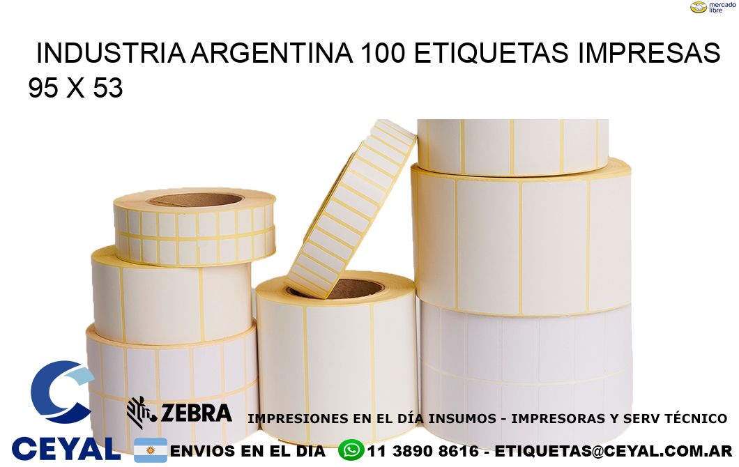 INDUSTRIA ARGENTINA 100 ETIQUETAS IMPRESAS 95 x 53