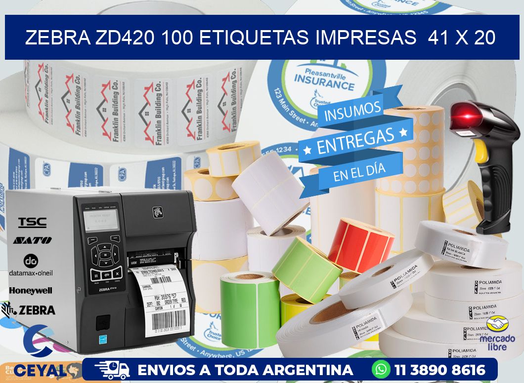 ZEBRA ZD420 100 ETIQUETAS IMPRESAS 41 x 20