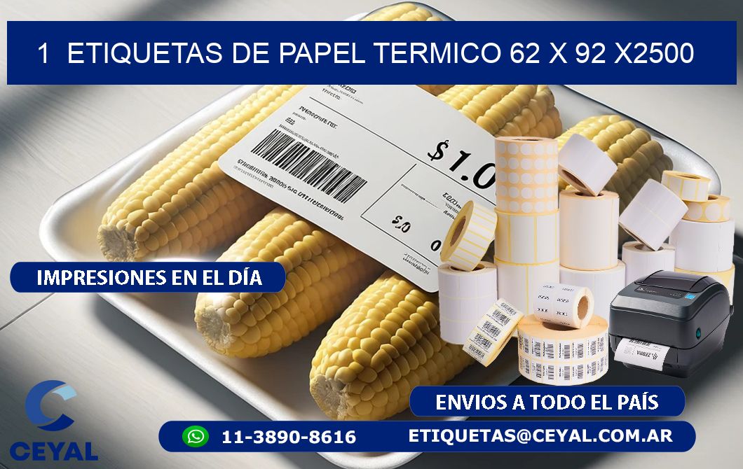 1 ETIQUETAS DE PAPEL TERMICO 62 x 92 X2500