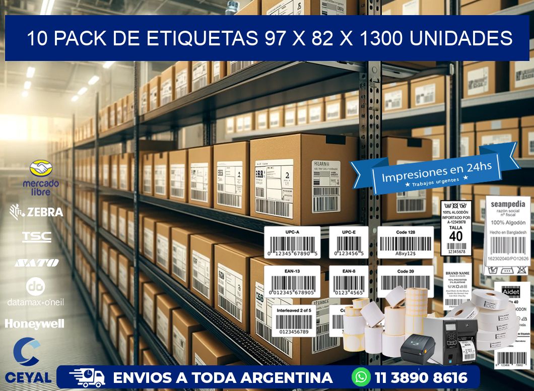 10 PACK DE ETIQUETAS 97 x 82 X 1300 UNIDADES