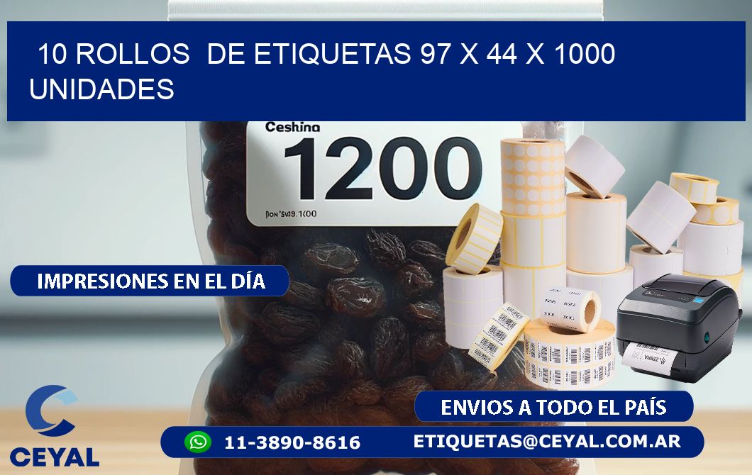 10 ROLLOS DE ETIQUETAS 97 x 44 X 1000 UNIDADES