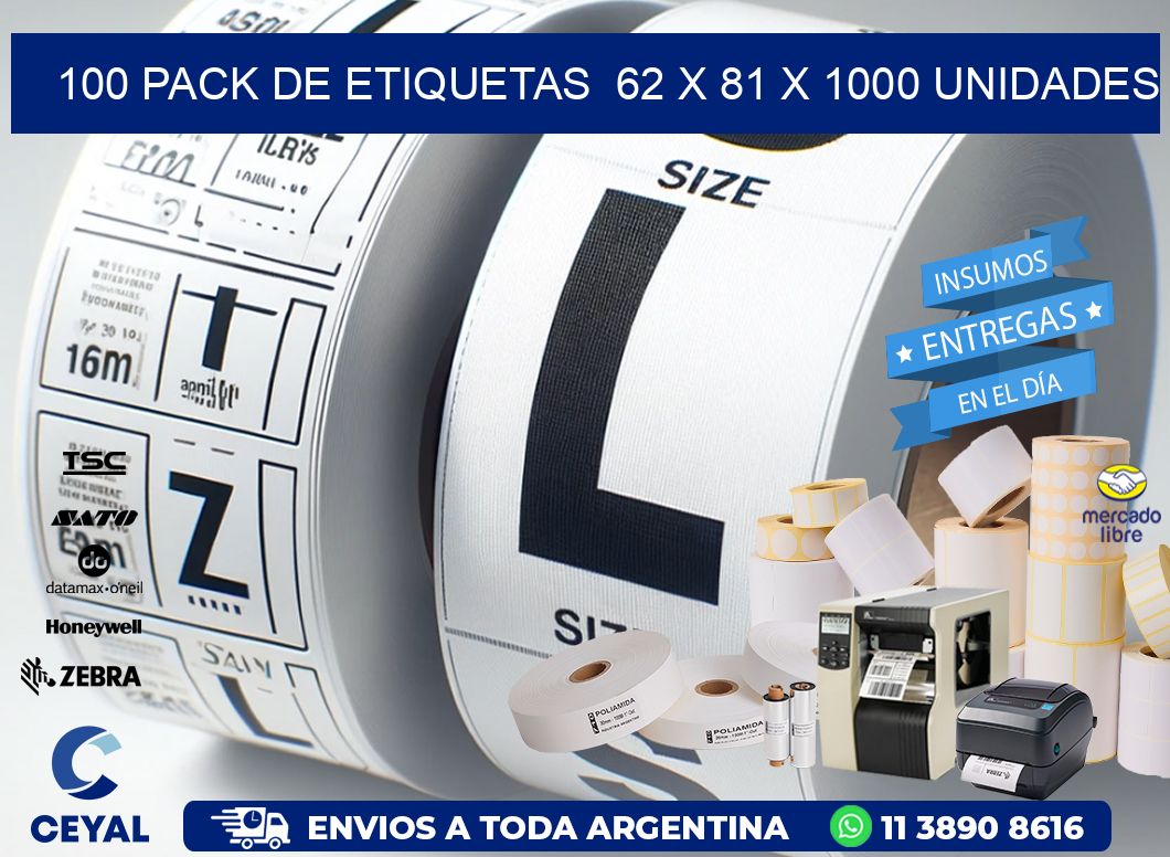 100 PACK DE ETIQUETAS 62 x 81 X 1000 UNIDADES