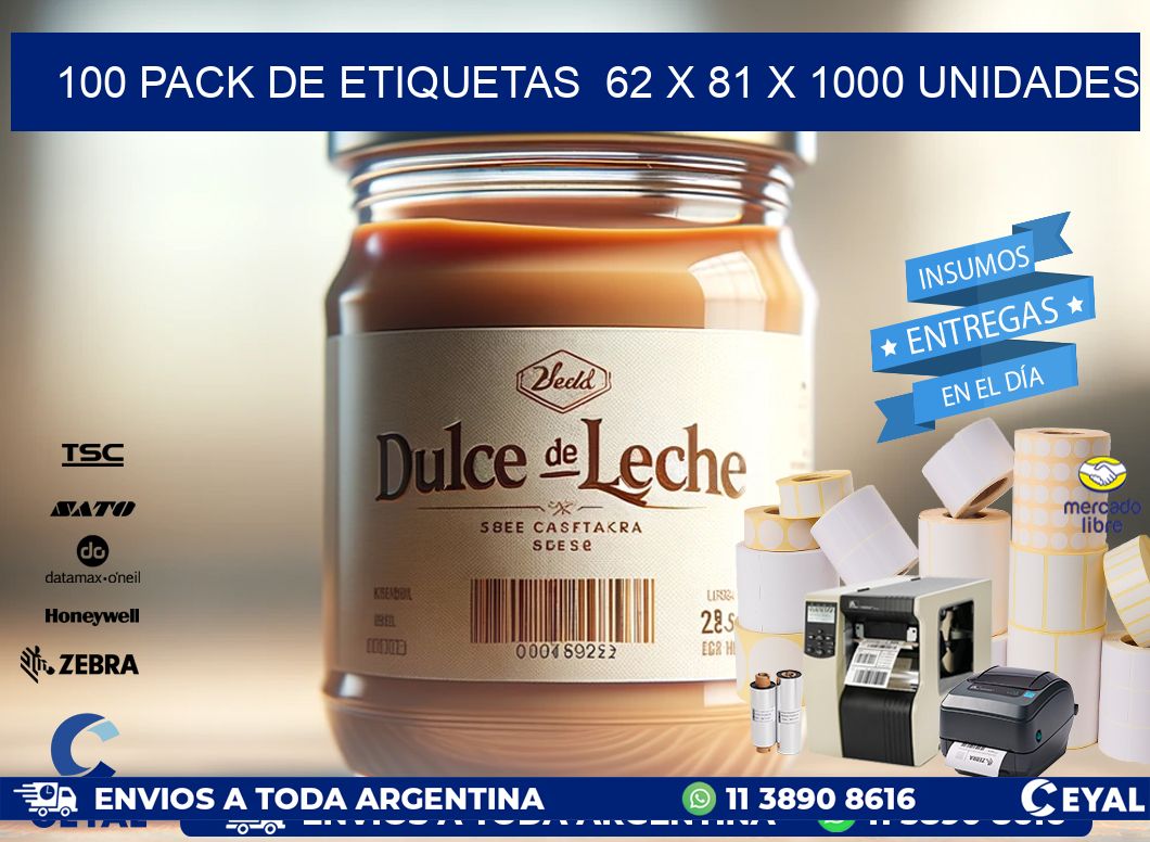 100 PACK DE ETIQUETAS 62 x 81 X 1000 UNIDADES