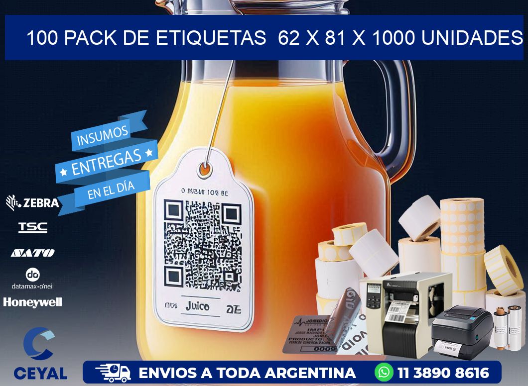 100 PACK DE ETIQUETAS 62 x 81 X 1000 UNIDADES
