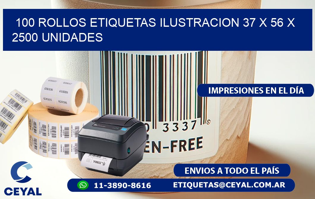 100 ROLLOS ETIQUETAS ILUSTRACION 37 x 56 X 2500 UNIDADES