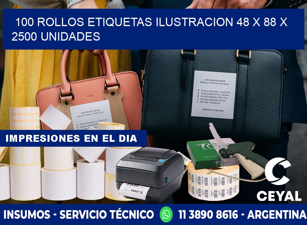 100 ROLLOS ETIQUETAS ILUSTRACION 48 x 88 X 2500 UNIDADES