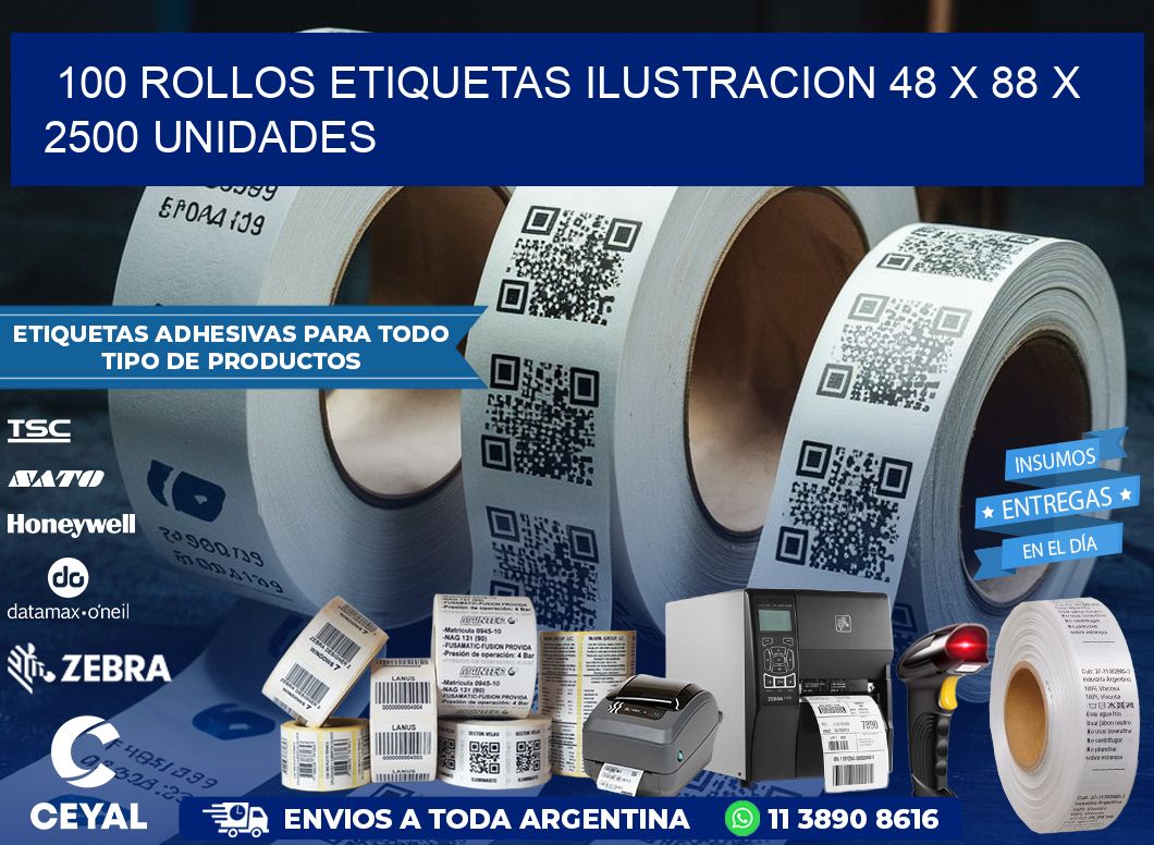 100 ROLLOS ETIQUETAS ILUSTRACION 48 x 88 X 2500 UNIDADES