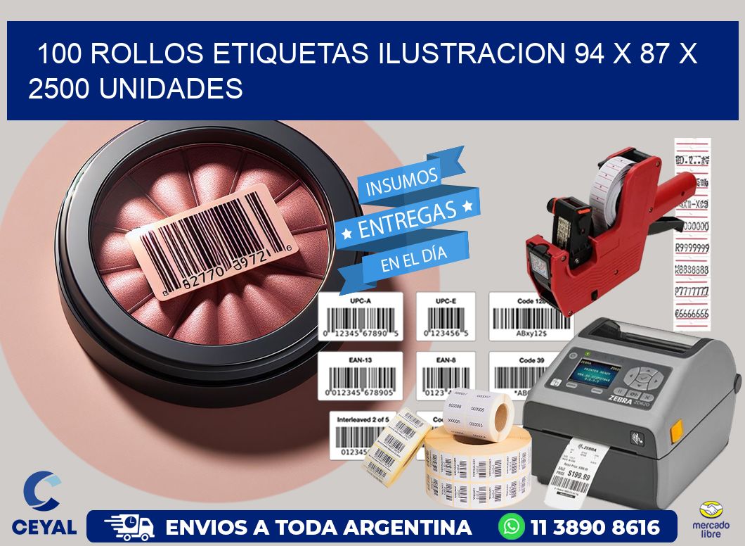 100 ROLLOS ETIQUETAS ILUSTRACION 94 x 87 X 2500 UNIDADES
