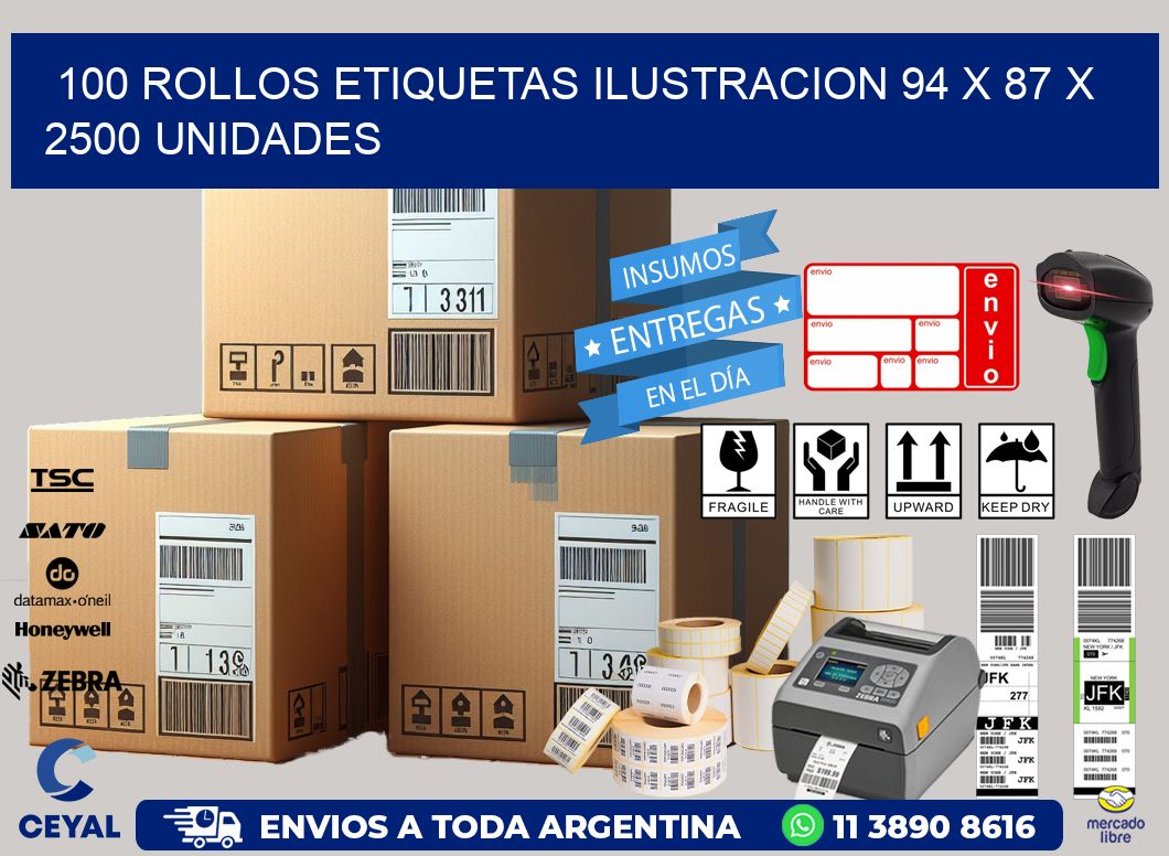 100 ROLLOS ETIQUETAS ILUSTRACION 94 x 87 X 2500 UNIDADES