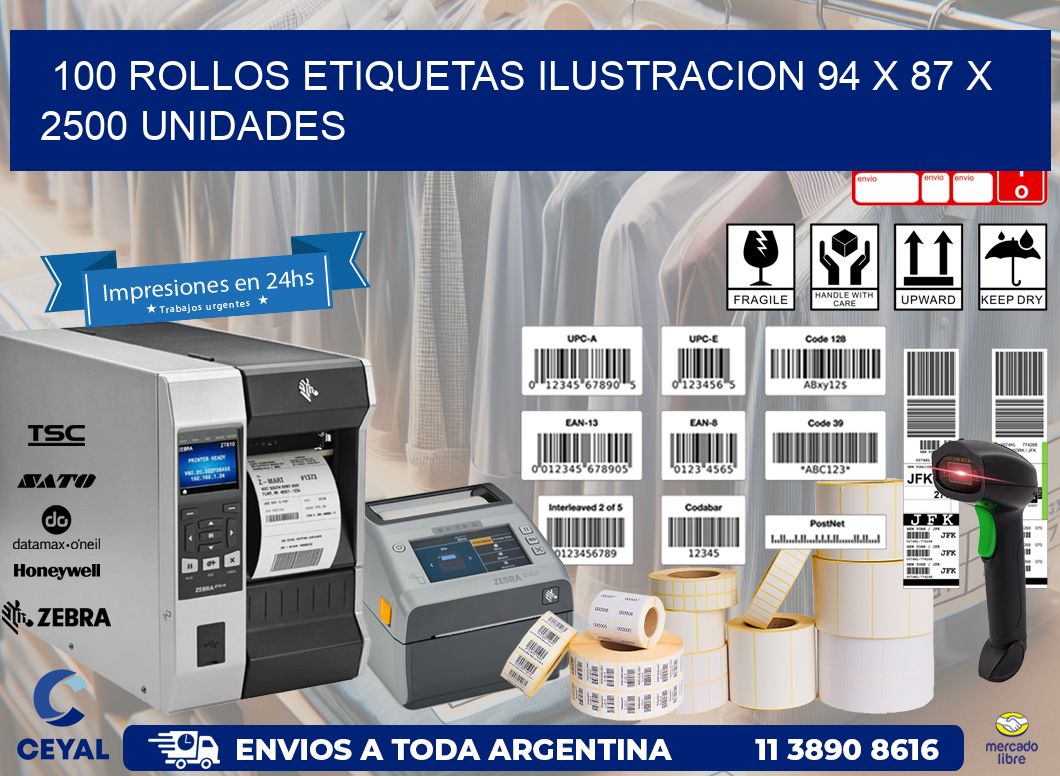 100 ROLLOS ETIQUETAS ILUSTRACION 94 x 87 X 2500 UNIDADES