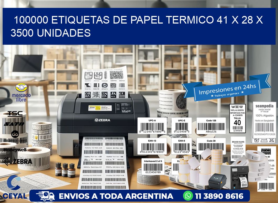 100000 ETIQUETAS DE PAPEL TERMICO 41 x 28 X 3500 UNIDADES