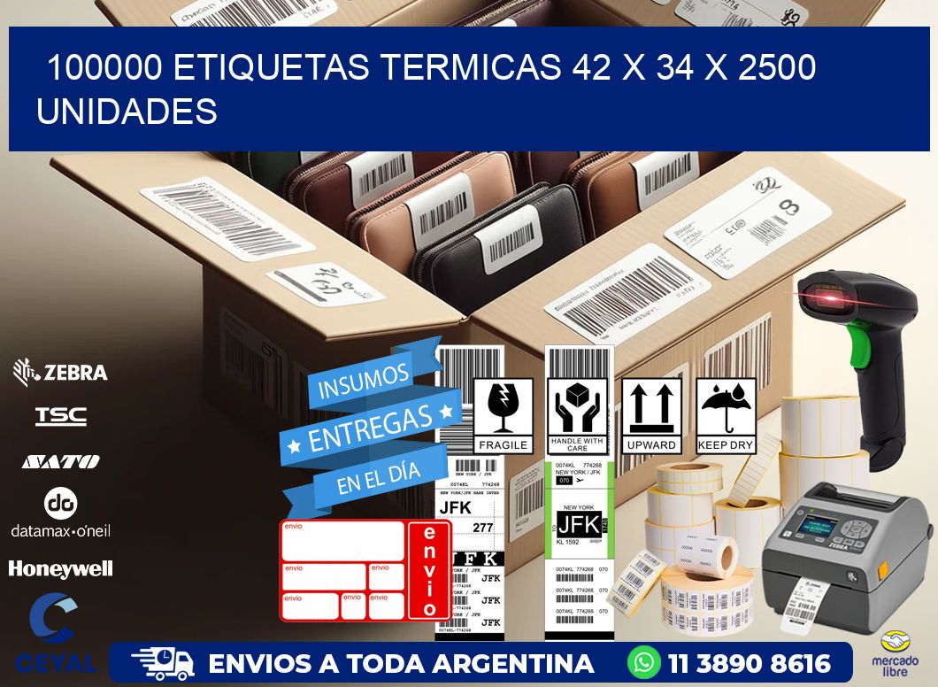 100000 ETIQUETAS TERMICAS 42 x 34 X 2500 UNIDADES