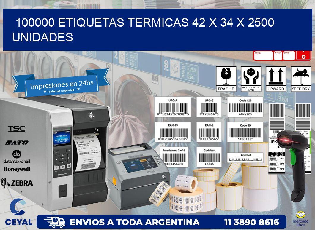 100000 ETIQUETAS TERMICAS 42 x 34 X 2500 UNIDADES