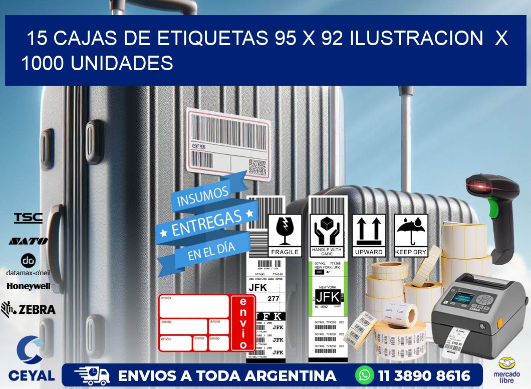 15 CAJAS DE ETIQUETAS 95 x 92 ILUSTRACION X 1000 UNIDADES