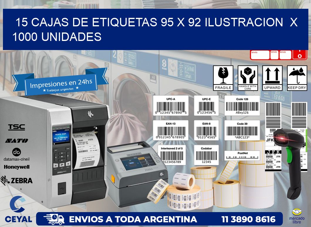 15 CAJAS DE ETIQUETAS 95 x 92 ILUSTRACION X 1000 UNIDADES