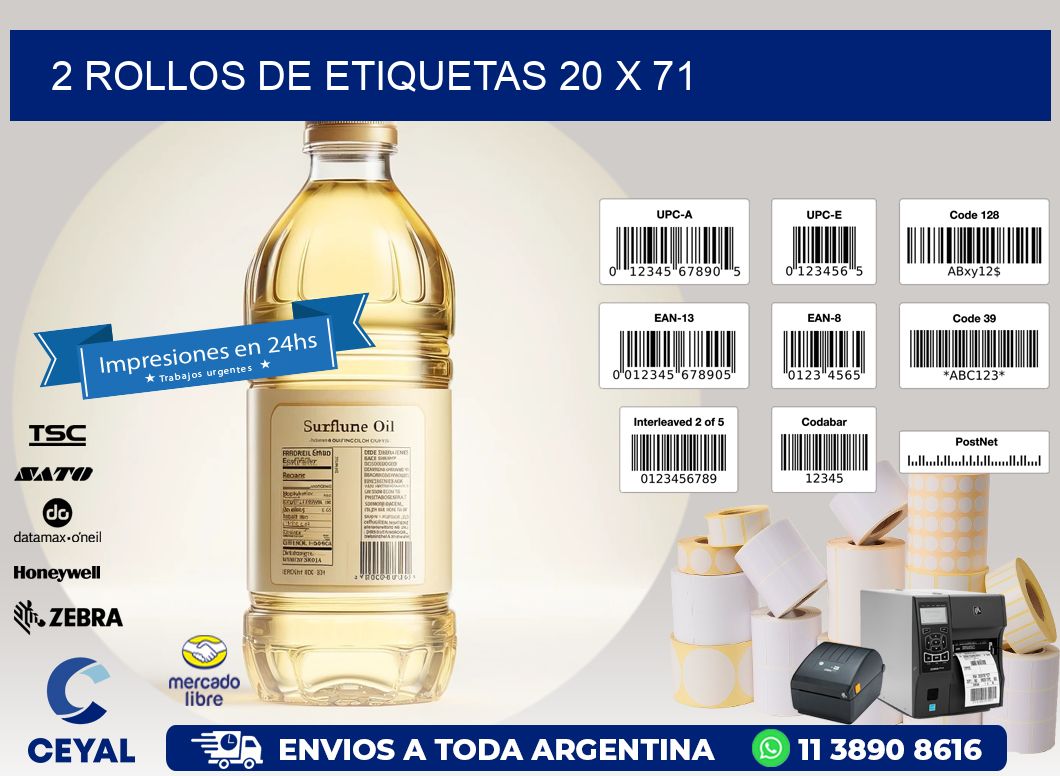 2 ROLLOS DE ETIQUETAS 20 x 71