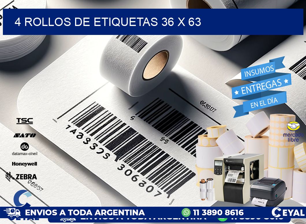 4 ROLLOS DE ETIQUETAS 36 x 63