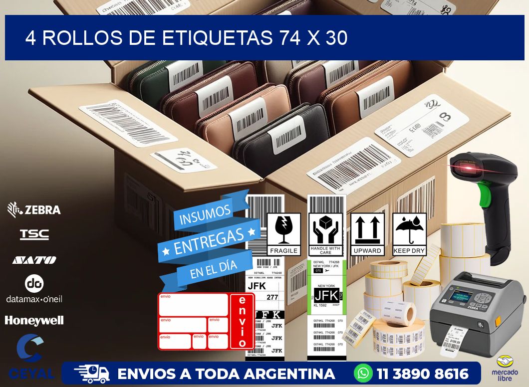 4 ROLLOS DE ETIQUETAS 74 x 30
