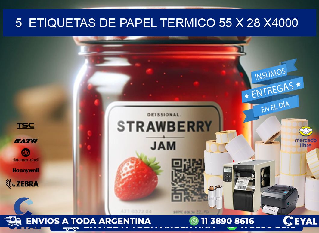 5 ETIQUETAS DE PAPEL TERMICO 55 x 28 X4000