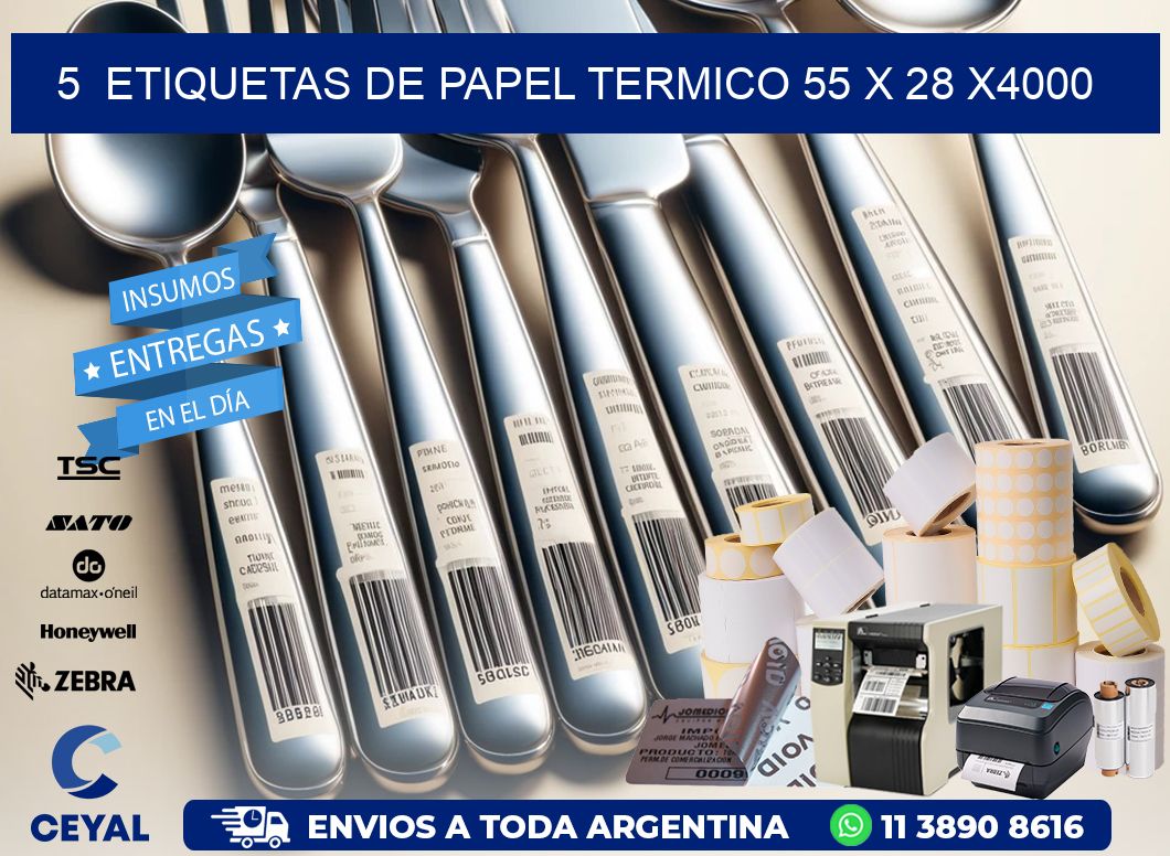 5 ETIQUETAS DE PAPEL TERMICO 55 x 28 X4000